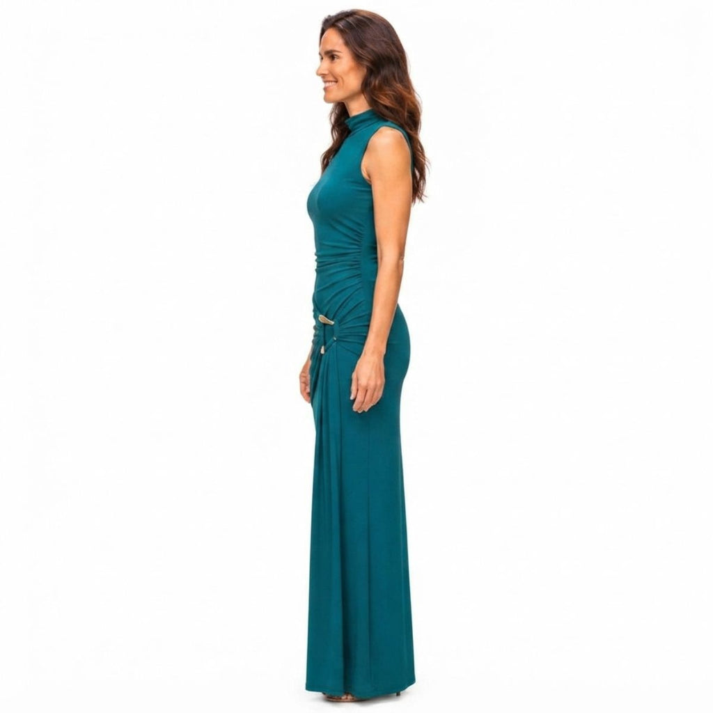 Sleeveless Turtle Neck Drape Maxi Dress